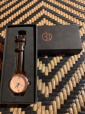 Women’s Brown Leather Strap Watch with Rose Gold face